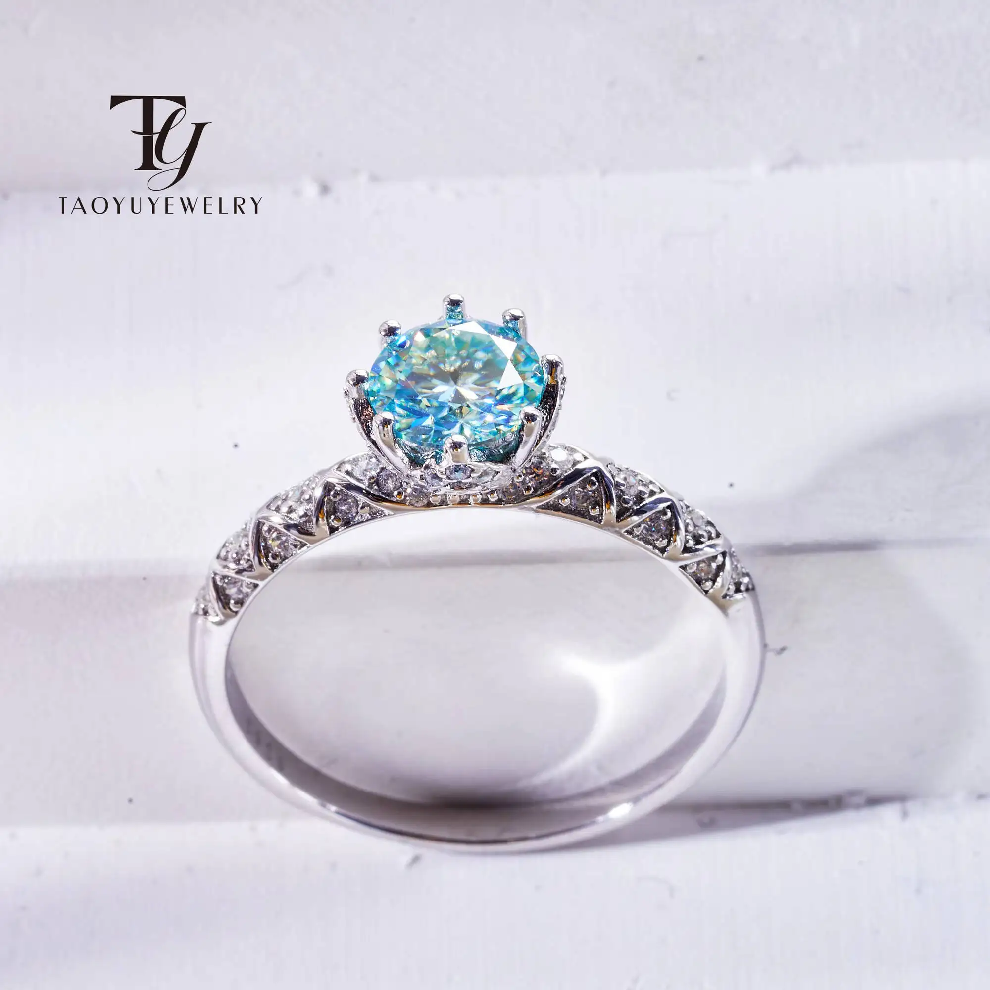 1 Karat blaue Farbe Moissan ite Ring für Charm Lady 925 Sterling Silber Ring gra zertifiziert vvs1 D-Farbe Runds chliff Eheringe Image