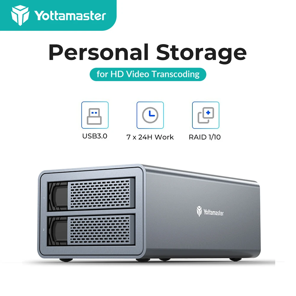 Yotta master 2 Bay Raid externes Festplatten gehäuse für 2,5-Zoll-und 2,5-Zoll-Sata-SSD/HDD-USB 2,5 Raid-Gehäuse Unterstützung 2*16TB Image