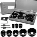 Set di seghe a tazza Kit di seghe a tazza da 11 pezzi in custodia Kit di punte da trapano con mandrini e chiave esagonale per compensato di legno tenero, cartongesso, PVC
