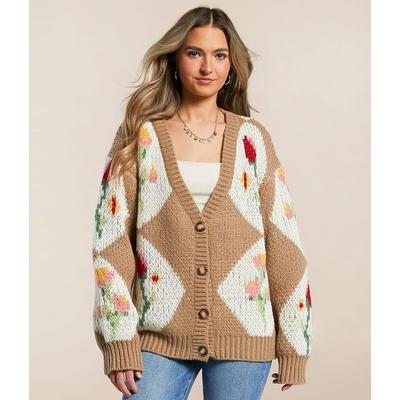 Floral Patchwork Cardigan Sweater - Natural - Bailey Rose Knitwear