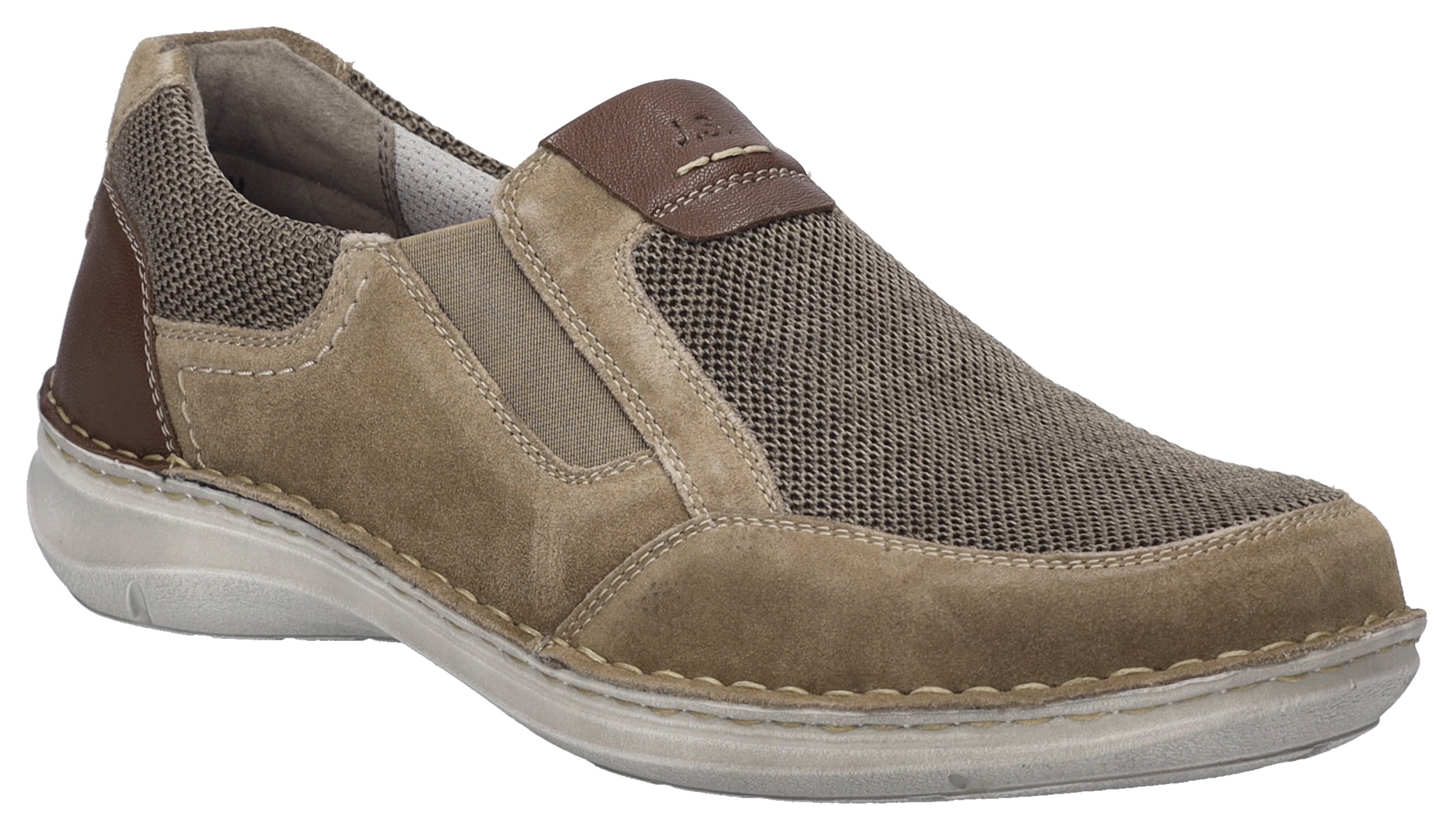Slipper JOSEF SEIBEL "New Anvers 78", Herren, Gr. 44, beige (sand, braun), Leder, Textil, Schuhe Slipper, Schlupfschuh, Freizeitschuh, Sneaker mit Gummizug