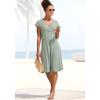 Midikleid LASCANA, Damen, Gr. 40, N-Gr, grün (sage grün), Jersey, Obermaterial: 95% Polyester, 5% Elasthan, unifarben, modisch, figurumspielend knieumspielend, tiefer V-Ausschnitt, Kurzarm, Kleider, aus bügelfreier Ware, elegantes Sommerkleid aus...