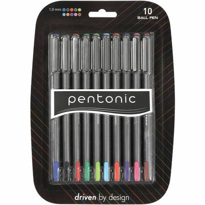 Pentonic Pentonic Ballpoint Pen Set, 1 mm Pen Point, Assorted Ink, Nickel Silver Tip, 10/Pack (PNTPEN12199) Pack of 10 Ballpoint Stick Pens