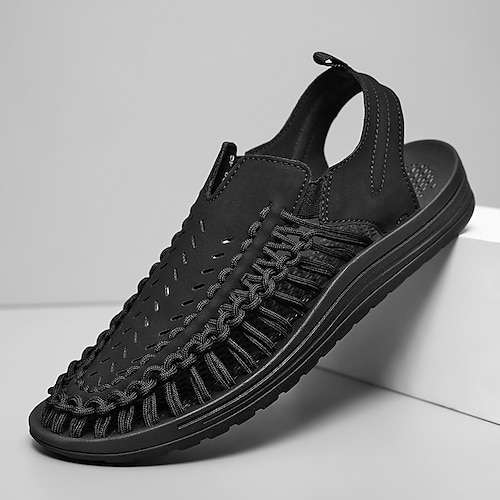 Hellbraune Outdoor-Sandalen zum Hineinschlüpfen für Herren mit geflochtenen Details, lässiger Stil für Sommer- und Strandaktivitäten Image