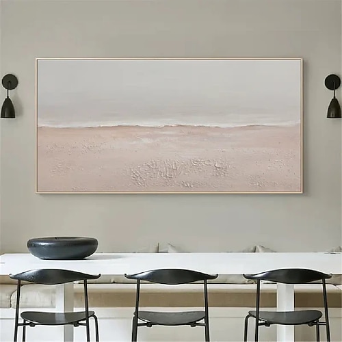 großes rosa-weißes abstraktes Ölgemälde mit Strandmotiv, handgefertigt, Meereswellen, Meereslandschaft, modernes Büro-Kunstwerk für Wohnzimmer, Schlafzimmer, Wanddekoration Image