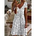 Damen Mini Kleid Petite Kleid T-Shirt Kleid Tee Kleid Sommerkleid A-Linie Kleid Elegant Vintage Stylish Urlaub Geburtstag Casual Regular Fit Floral Grafik Paisley Kurzarm V-Ausschnitt Perle