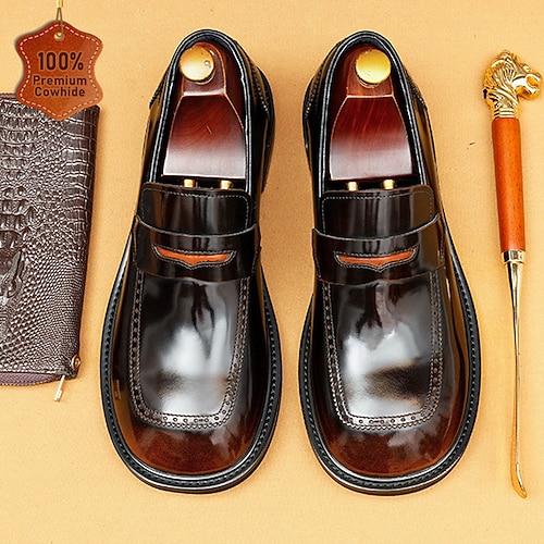 Herren-Slipper aus schwarzem Premium-Rindsleder mit dekorativem Riemen, formeller Stil für Business und besondere Anlässe Image