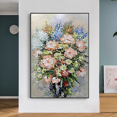 Mintura handgefertigte Ölgemälde mit abstrakter Textur und Blumen auf Leinwand, Wandkunst, Dekoration, modernes Bild für die Inneneinrichtung, gerolltes, rahmenloses, ungedehntes Gemälde Image