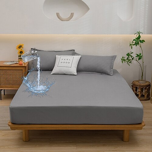 Queen Voll König Schutzbettbezug Wasserdichter Matratzenschoner Fitted Wasserdichtes Blatt Bettprotektor Matratzenbezug 360°All-Paket Tiefe Tasche Ultra-weiches Spannbettlaken Atmungsaktiv Image