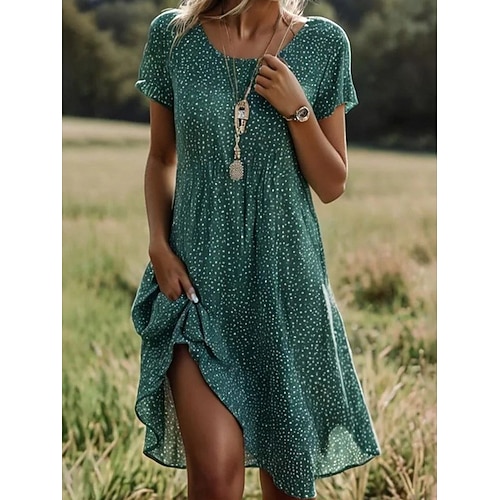 Damen Midi Kleid A-Linie Kleid T-Shirt Kleid Tee Kleid Athletic Kleid Lässig Urlaub Alltag Reguläre Passform Grafik Kurze Ärmel Rundhals Dunkelrot Pink Rot Bordeaux Sommer Image