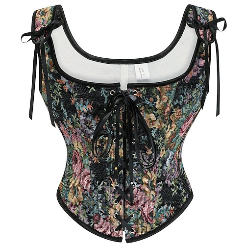 Retro Vintage Mittelalterlich Renaissance Korsett Weste Bustier Schnürung Blumen Jacquard Kostüm Damen Keltisch Fantasie königlich Halloween Karneval Party Alltagstauglich LARP Erwachsene Korsett Image