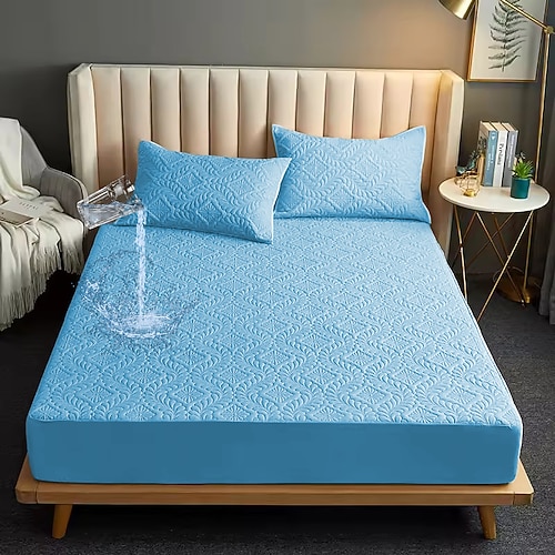 Queen Voll König Schutzbettbezug Wasserdichter Bettprotektor Schutzmatratzenbezug Schutzauflage mit Riemen Atmungsaktiv Weich Schmutzdicht Bettmatratzenbezug Hautfreundlich Matratzenauflage Waschbar Image