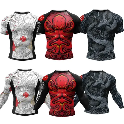 Kimono Jiu Jitsu Rashguard For Men Mma T-shirt Muay thai Bjj Rash guard Gym Boxing Jerseys