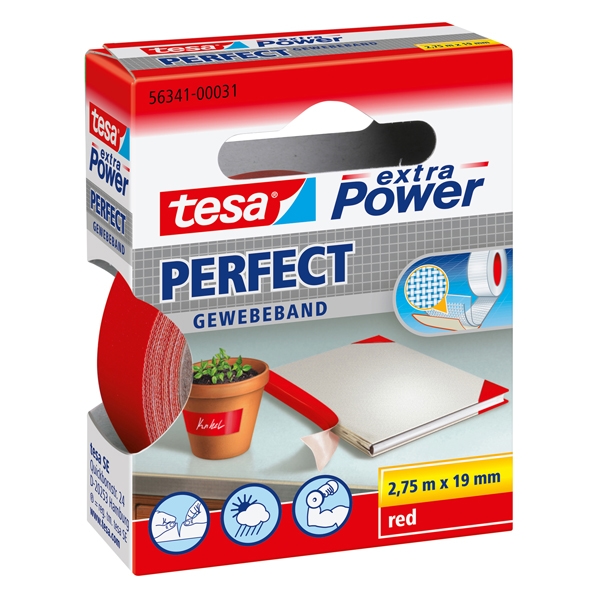 tesa Klebeband extra Power Perfect Rot 19 mm (B) x 2,75 m (L) Stoff Image