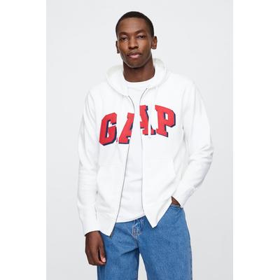 Gap Mens White Logo Fleece-Lined Zip Up Hoodie - White