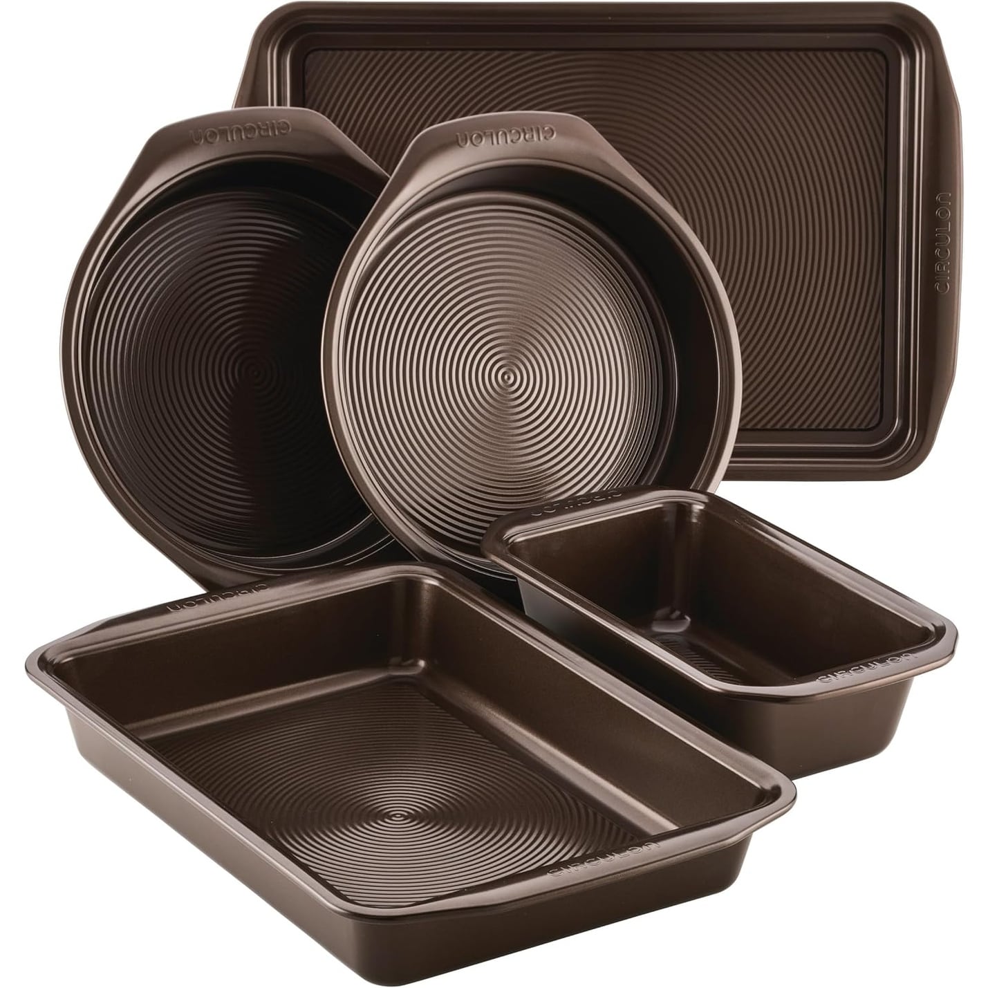 Nonstick Bakeware Set with Nonstick Cookie Sheet, Bread Pan, Bakings Pan and Cake Pans - 5 Piece, Chocolate Brown