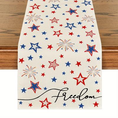 TEMU Sm:)e 1pc Patriotic Stars Table Runner, 4th Of Dining Table Decor For Indoor Outdoor Home Party Decoration 13 X 72 Inch