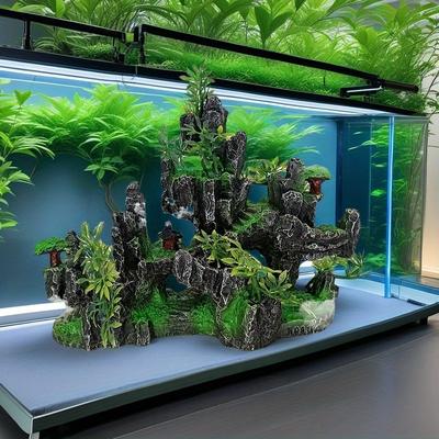 TEMU Aquarium Landscape Resin Mountain Decoration, Double-sided Realistic Rocks, Lifelike Artificial Landscape With Aquatic Plants, Fish Ornament.