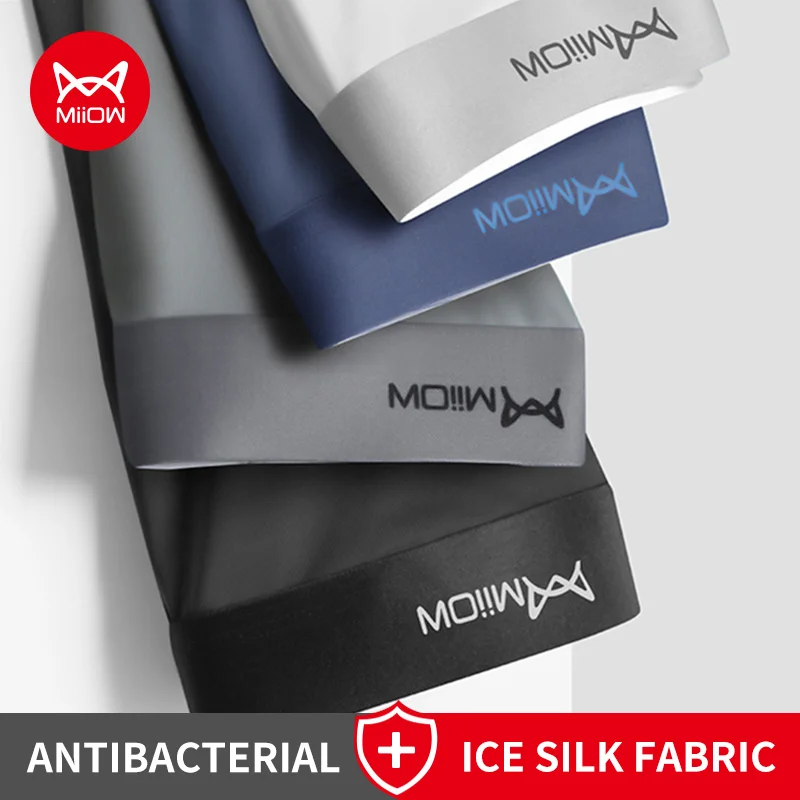 MiiOW 4Pcs Eis Seide Schlüpfer der Männer Nahtlose Atmungsaktive Mann Boxershorts Graphene Antibakterielle Männer Unterwäsche Mann Boxer Unterhosen Image