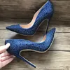 Shinn ing Blue Diamond Pumps spitzen Zehen Pumps Party Hochzeit Frau Schuhe Stiletto 12cm 10cm 8cm