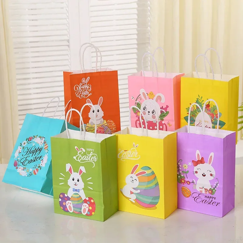 5 Stück Hasen-Kaninchen-Geschenktüten aus Papier mit Cartoon-Design – perfekt für Osterparty-Dekorationen, Geschenkverpackungen, festliche Verpackungen Image