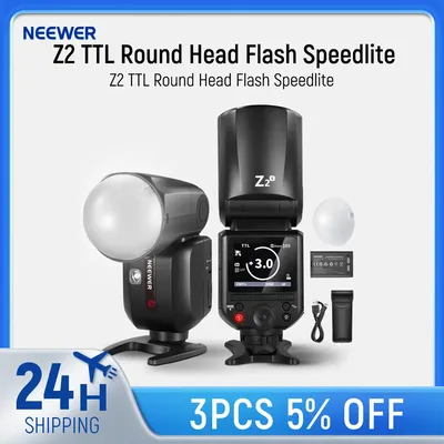 NEEWER Z2 2,4 G TTL Rundkopf-Blitz Speedlite, kompatibel mit Sony/Nikon/Canon-Kameras, 3000 mAh Akku, 600 Full Power Flash