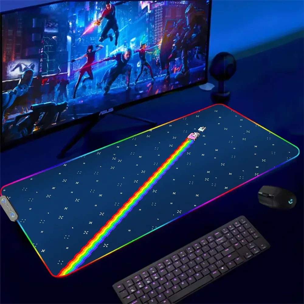 Cartoon N-Nyan Katzen Niedlich Für RGB Mauspad Xxl Steelseries Laptop Matte Gaming Mousepad Tastatur Mit Hintergrundbeleuchtung Image