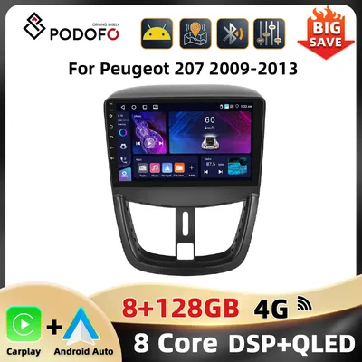 Podofo 8+128G 9'' Car Radio For Peugeot 207 2009-2013 Multimedia Player Mirror Link 8Core BT Carplay Android Auto DSP Car Audio