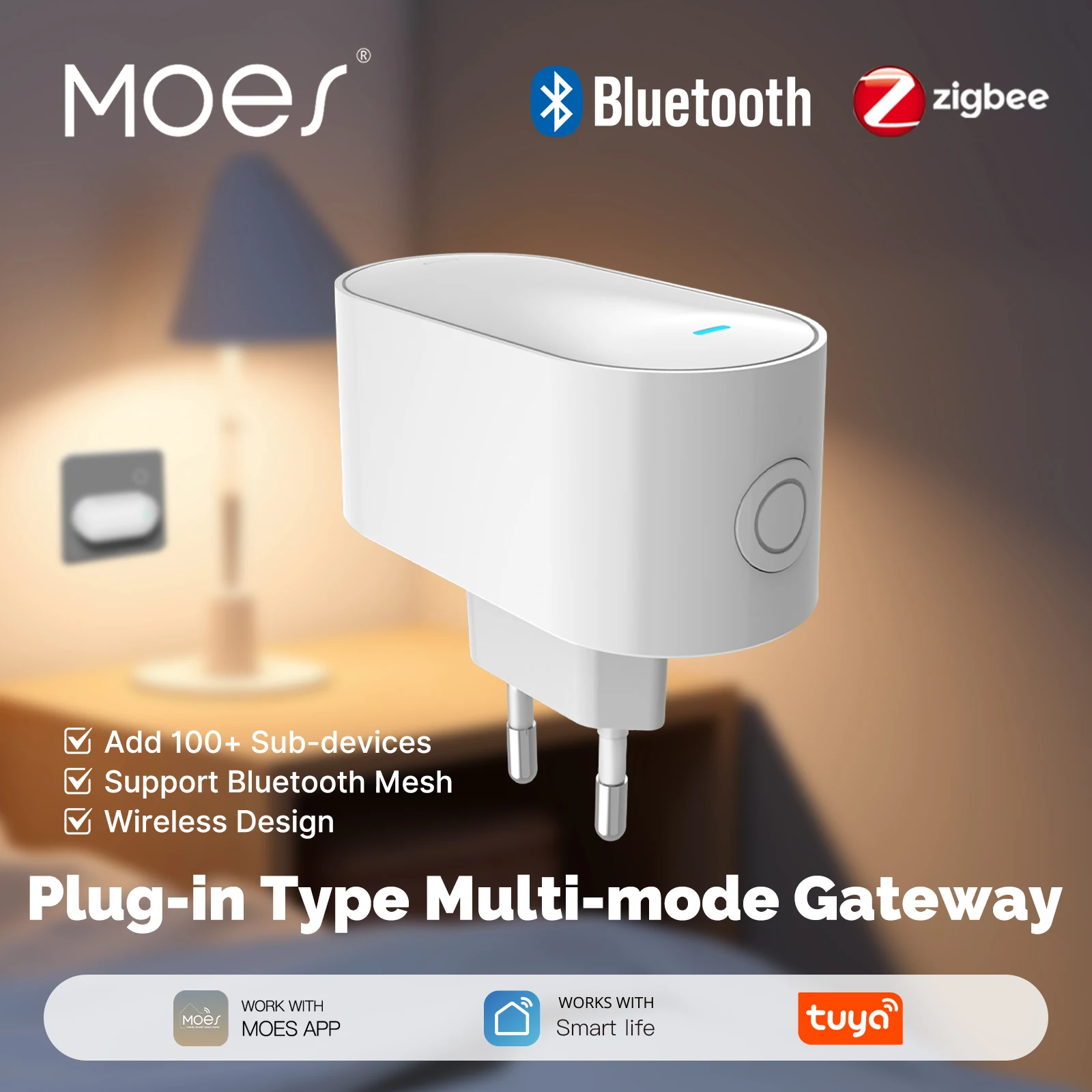 MOES ZigBee Bluetooth BLE Mesh Smart Hub EU-Version – Tuya-zertifiziertes Gateway, unterstützt über 100 Geräte, Multiprotokoll-App-Steuerung Image