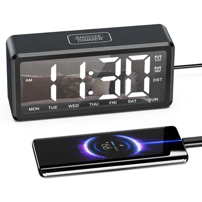 ORIA Wecker mit Holzmaserung, digitale LED-Uhr mit Dual-Alarm, Desktop-Wecker mit DST, 12/24 Stunden, Schlummerfunktion für das Heimbüro