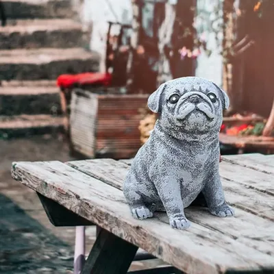 Lovely Pug Resin Statue Lawn Patio Decoration, Garden Gnome Statue Perfect for many Occasions Hand