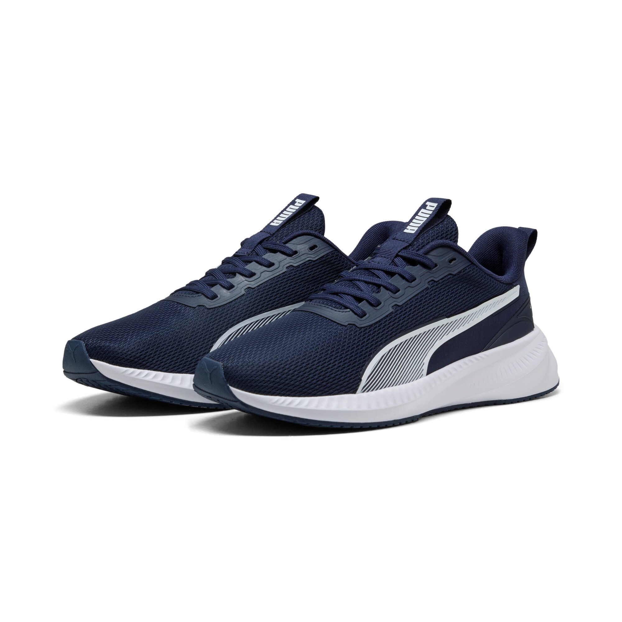 Laufschuh PUMA "FLYER LITE 3", Gr. 38, blau (puma navy, puma weiß), Textil, Schuhe