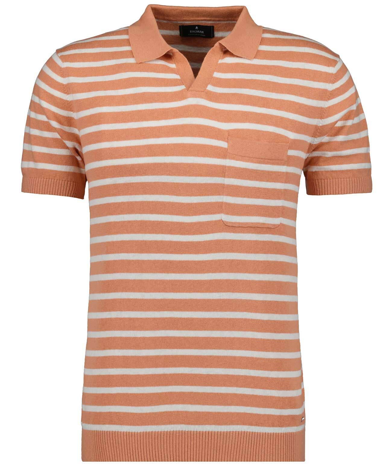 Poloshirt RAGMAN, Herren, Gr. L, orange (apricot, 527), 70% Baumwolle 30% Leinen, regular fit, ohne Ausschnitt, Shirts Image