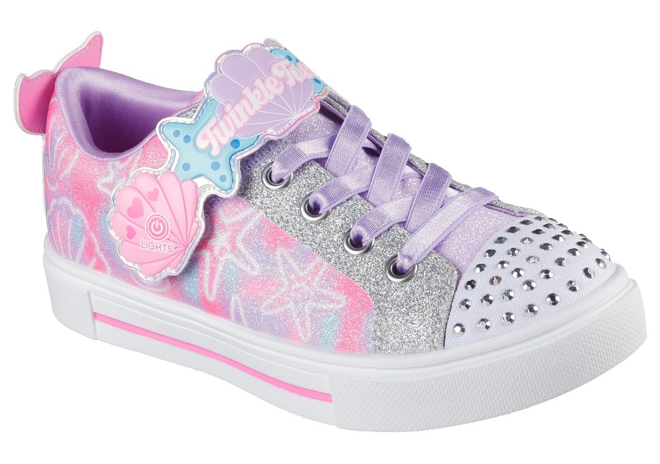 Sneaker SKECHERS KIDS "TWINKLE SPARKS", Kinder, Gr. 33, bunt (lavendel, multi), Lederimitat, Glitzer, kontrastfarbene Details, Schuhe, Blink,-Schlupfschuh mit Glitzer+Strass, Größenschablone zum Download