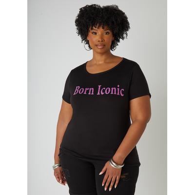 Plus Size Born Iconic Glittered Graphic Tee