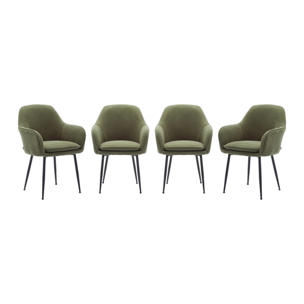 4 fauteuils velours côtelé kaki foncé pieds métal