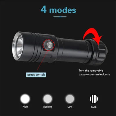 Panyz 1500LM 4Mode Dive Light By 5000mAh 26650 Battery IP68 Waterproof Underwater Lantern 100M XM-L2