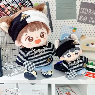 20cm Cool Doll Clothes Black White Sweater Hiphop Boy Suit DIY Idol Doll Clothing Clothes Kids Fans