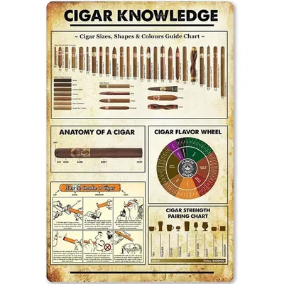 Cigar Knowledge Metal Tin Sign Infographic Poster Plaque About Cigar School Home Kitchen Club Garage