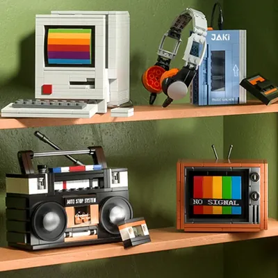 DIY MOC Creative Ideas Retro Typewriter Computer TV Building Blocks Classic Game Machine Radio MOC