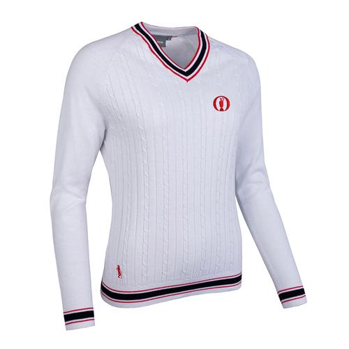 The Open Glenmuir Connie Cable V-Ausschnitt Sweater - Weiß - Damen