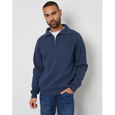 Threadbare Men's Denim Blue Rib Panel Quarter Zip Jumper