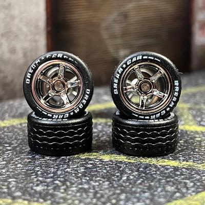 TEMU 1set 1/64 Piastic Wheels Rubber Tires Vehicle Wheels Cars For Model Cars A Set Car Wheels Hobby Modified Parts Image