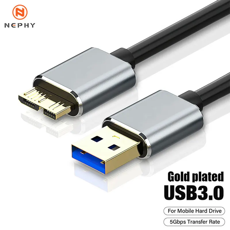 Vergoldetes USB 3.0-zu-Micro-B-Kabel, Festplatte, 5 Gbit/s, Datenübertragung, Schnellladekabel für Samsung Toshiba WD Seagate HDD SSD Image