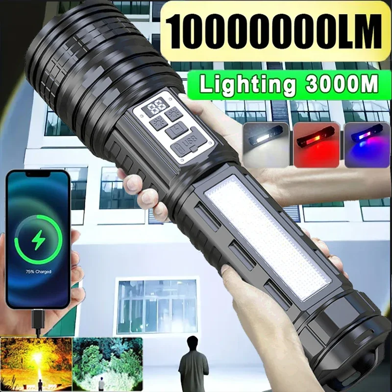 Leistungsstärkste LED-Taschenlampe, wiederaufladbar, Typ C, extra große Taschenlampe, große Reichweite, taktische Taschenlampe, Jagdlaterne Image