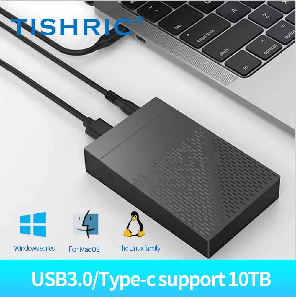 TISHRIC HDD-Gehäuse 3,5 Externes Festplattengehäuse HDD SSD SATA zu USB 3.0 3.1/Typ C Festplattenbox für Gaming-PC Laptop-Computer Image