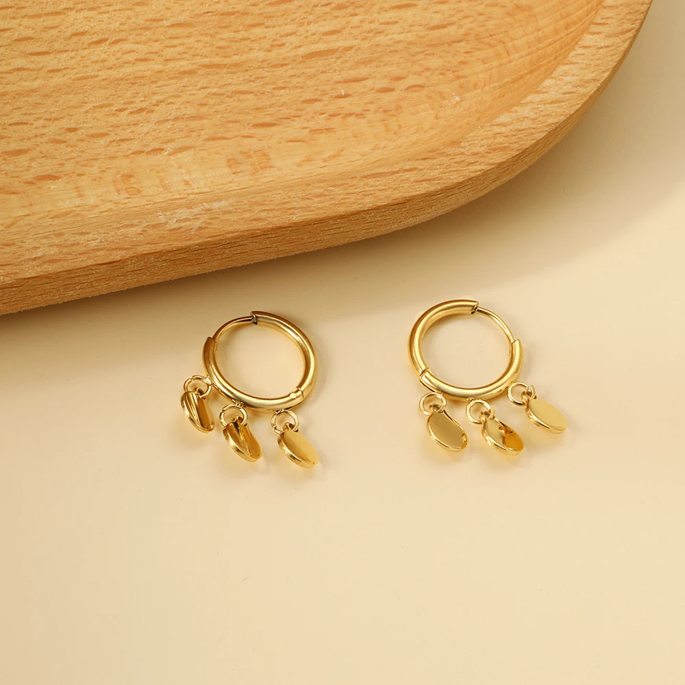 Damen accessoires Mode Charme romantischen Kreis Anti-Allergie-Gürtel 3 runde Accessoires Edelstahl nicht verblassen Gold Ohrringe Image