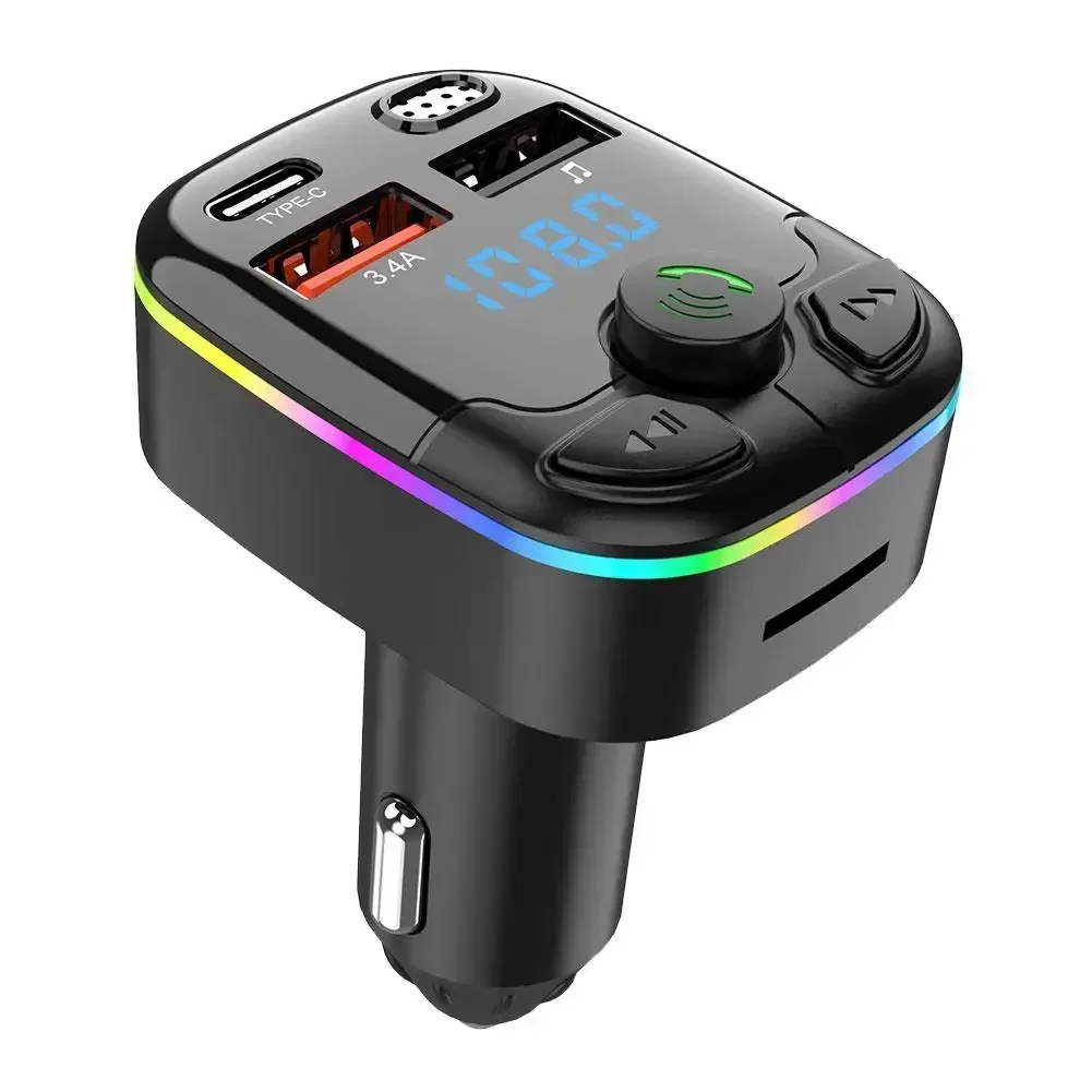Auto FM Sender PD Typ-C Dual USB Umgebungs Player MP3 Bluetooth 5,0 Schnelle Ladegerät Typ-C Drahtlose Licht Freisprecheinrichtung PD Image