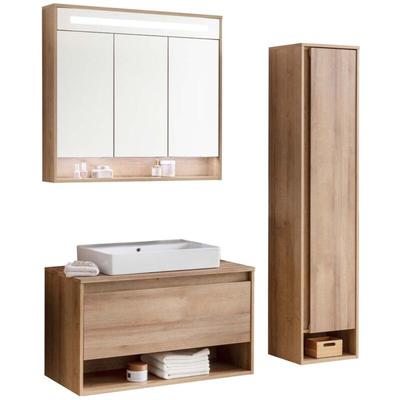 Natura Badmöbelset 4-teilig, 94 cm, Braun hell + Spiegelschrank + Hochschrank'-'90231145 Image