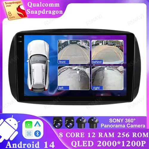 Autoradio stéréo sans fil pour Mercedes Benz, Qualcomm, GPS, BT, Carplay, Smart 453, Fortwo 2014-2020, Android 14, 2Din, Limitation